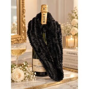 Vintage Dena Genuine Rabbit Fur Scarf Black Dyed Fur France Luxury Statement